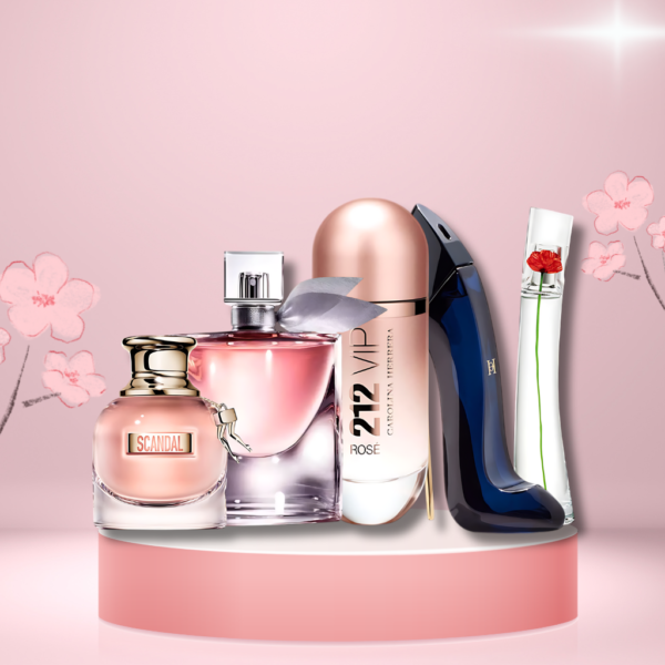 Set de 5 Perfumes Scandal + 212 VIP Rosé + La Vie est Belle + Good Girl + Flower by Kenzo 100ml